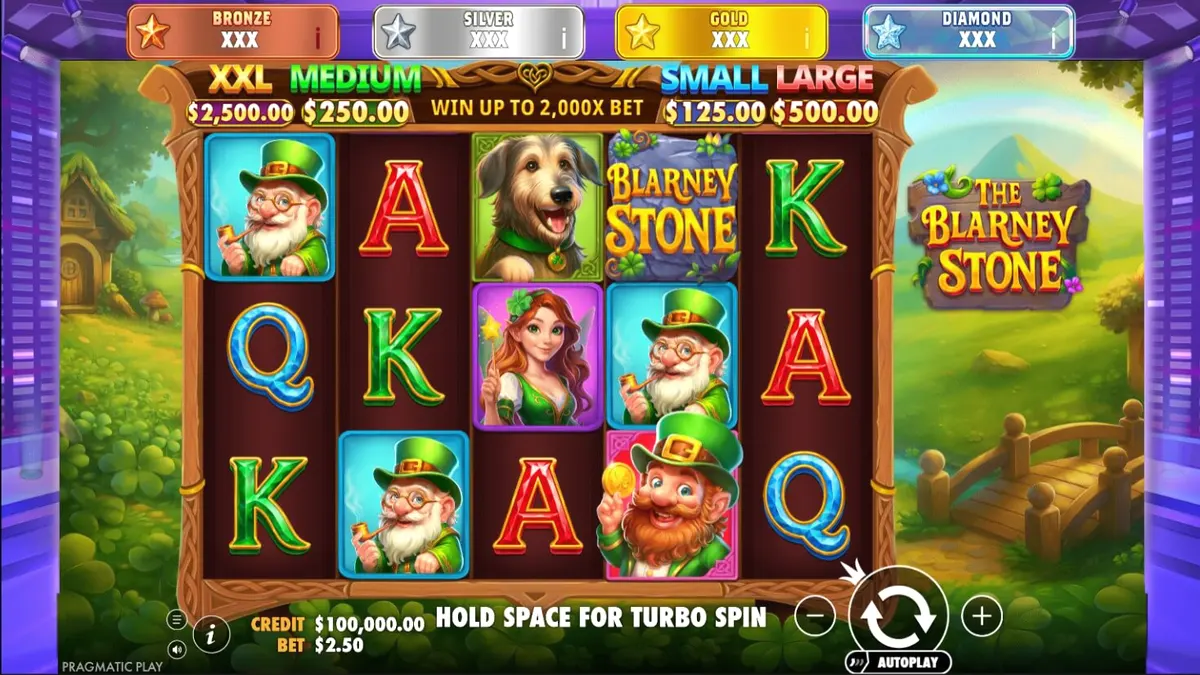 Tampilan visual slot The Blarney Stone dengan tema Irlandia yang magis